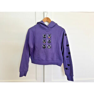 Cropped Hoodie Studio Ghibli Kiki Jiji Cat Purple Long-Sleeved Shihiko Size M